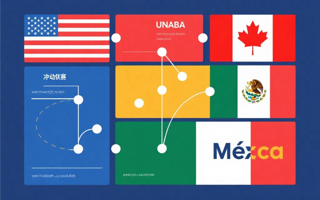 北美三队冲击世界杯决赛的战术对比信息图风格画面
